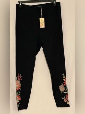 NWT Johnny Was Adara Embroidered Floral Leggings Boho Jersey Knit Stretch Sz XL